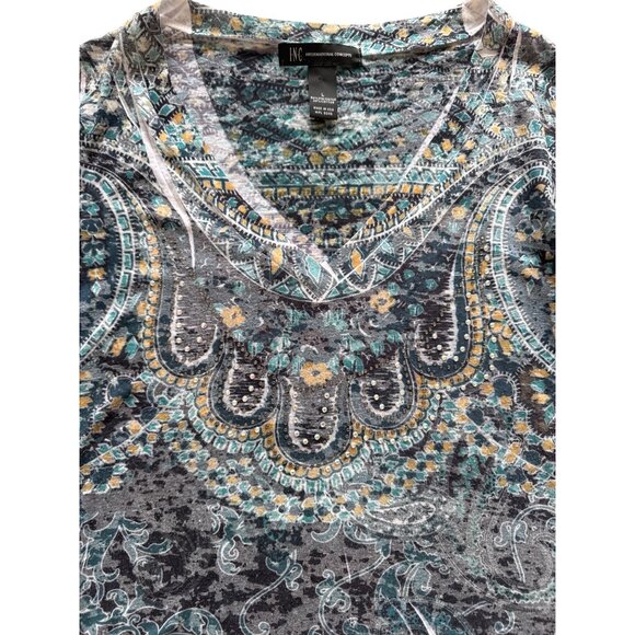 INC international Y2k Fairy grunge long sleeves V-neck all over printed tissue T - Picture 4 of 7